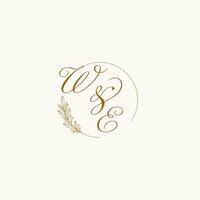 Initialen wir Hochzeit Monogramm Logo mit Blätter und elegant kreisförmig Linien vektor