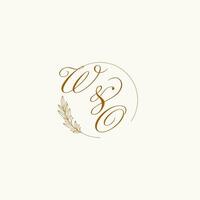 Initialen wo Hochzeit Monogramm Logo mit Blätter und elegant kreisförmig Linien vektor