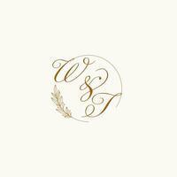 initialer vikt bröllop monogram logotyp med löv och elegant cirkulär rader vektor