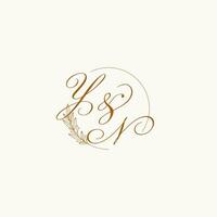 Initialen yn Hochzeit Monogramm Logo mit Blätter und elegant kreisförmig Linien vektor