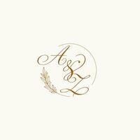 Initialen az Hochzeit Monogramm Logo mit Blätter und elegant kreisförmig Linien vektor