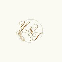 Initialen yt Hochzeit Monogramm Logo mit Blätter und elegant kreisförmig Linien vektor