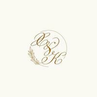 Initialen xk Hochzeit Monogramm Logo mit Blätter und elegant kreisförmig Linien vektor