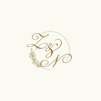 Initialen zn Hochzeit Monogramm Logo mit Blätter und elegant kreisförmig Linien vektor