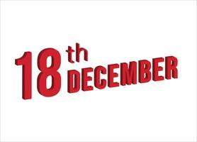 18: e december , dagligen kalender tid och datum schema symbol. modern design, 3d tolkning. vit bakgrund. vektor