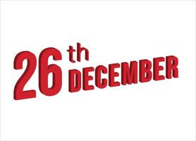 26: e december , dagligen kalender tid och datum schema symbol. modern design, 3d tolkning. vit bakgrund. vektor