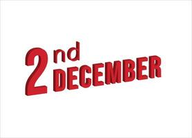 2:a december , dagligen kalender tid och datum schema symbol. modern design, 3d tolkning. vit bakgrund. vektor