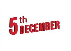 5:e december , dagligen kalender tid och datum schema symbol. modern design, 3d tolkning. vit bakgrund. vektor