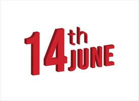 14:e juni , dagligen kalender tid och datum schema symbol. modern design, 3d tolkning. vit bakgrund. vektor