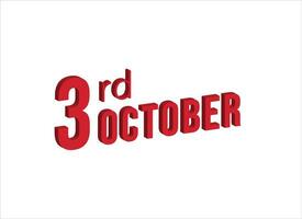 3 .. Oktober , Täglich Kalender Zeit und Datum Zeitplan Symbol. modern Design, 3d Wiedergabe. Weiß Hintergrund. vektor