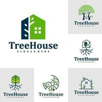 uppsättning av träd hus logotyp design mall. kreativ hus träd logotyp vektor illustration.