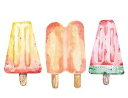 Eis Cremes Farbe mit aquarell.hand gezeichnet Aquarell Obst Eis sahne.dessert zum das Sommer. vektor
