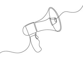 högtalare kontinuerlig linje megafon ikon illustration skiss media konst. klotter konst högtalare röst mikrofon högtalare. megafon varning tillkännager ljud uppmärksamhet symbol. vektor illustration.