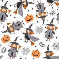halloween sömlös mönster med hand dragen element och häxa. vektor illustrationer