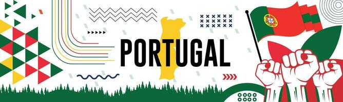 Portugal National Tag Banner mit Karte, Flagge Farben Thema Hintergrund und geometrisch abstrakt retro modern rot und Blau Farbe Design. abstrakt modern Design. vektor