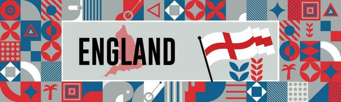 England National Tag Banner mit Karte, Flagge Farben Thema Hintergrund und geometrisch abstrakt retro modern rot und Blau Farbe Design. abstrakt modern Design. vektor