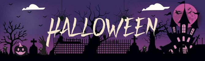 halloween stad panorama i halloween stil. halloween natt, för Lycklig halloween .vektor illustration. vektor