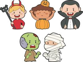 süß Vektor von Kinder tragen Halloween Kostüm. süß Halloween Urlaub Kinder Aktivität