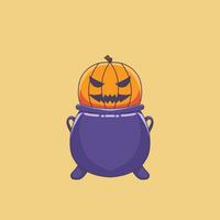 illustration av en halloween pumpa i en pott av potions vektor