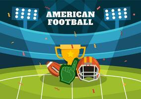 amerikan fotboll vektor illustration med boll idrottare Utrustning element uppsättning i platt tecknad serie bakgrund mallar