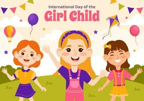 internationell dag av de flicka barn vektor illustration med liten flickor för medvetenhet och mänsklig rättigheter i platt barn tecknad serie bakgrund mallar
