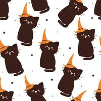 Halloween nahtlos Muster mit Karikatur Katze und Halloween Element. süß Halloween Hintergrund zum Urlaub Thema, Geschenk wickeln Papier vektor