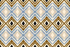 Ikat tye sterben Boho nahtlos Jahrgang Muster wiederholen handgemacht Batik organisch Textil- Design modern und modisch Boho drucken Blau braun Weiß vektor
