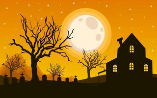 Halloween Hintergrund Design mit Orange Farbe. Schloss Design im Friedhof Hof. vektor