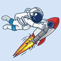 Astronaut fliegend mit Rakete Karikatur Vektor Symbol Illustration. Raum Technologie Symbol Konzept isoliert Prämie Vektor. eben Karikatur Stil