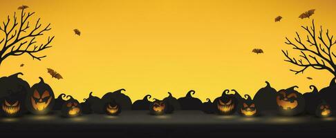 glücklich Halloween Banner mit Halloween Kürbis Kopieren Raum und Nacht Szene vektor