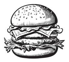 dubbel- humburger snabb mat hand dragen skiss vektor illustration