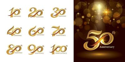 uppsättning av årsdag logotyp design, elegant klassisk logotyp, årgång och retro serif siffra brev vektor