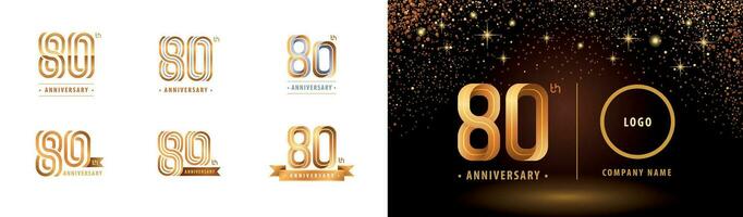 uppsättning av 80:e årsdag logotyp design, åttio år fira årsdag logotyp vektor
