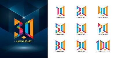 einstellen von 10 zu 100 Jahrestag Logo Design, Jahre feiern Jahrestag Logo vektor