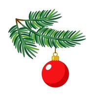 jul gren med hängande jul boll. modern struntsak. dekoration för jul träd. vektor illustration.