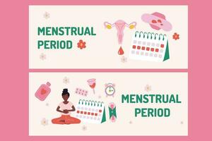 menstruation period kvinna platt design baner vektor