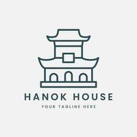 Hanok Haus minimalistisch Linie Kunst Logo Vektor Illustration Vorlage Design. Koreanisch traditionell Symbol