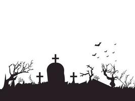 gespenstisch Friedhof Silhouette mit Fledermäuse und Bäume, Vektor Illustration