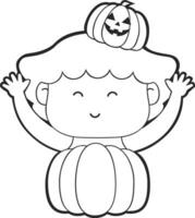 Vektor Lineart. süß Kinder tragen Halloween Kostüm einfach lineart Vektoren