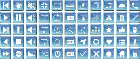 blå fyrkant knapp med symboler för hemsida eller spel användare gränssnitt vektor