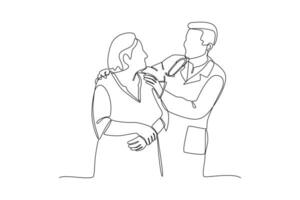 kontinuierlich einer Linie Zeichnung medizinisch Personal Beratung geduldig Konzept. Gekritzel Vektor Illustration.