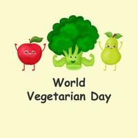 Welt Vegetarier Tag. Urlaub. Poster mit Gemüse und Früchte. zum Ihre Design. vektor