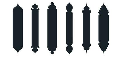 Sammlung von arabisch orientalisch Fenster, Bögen und Türen. modern Design im schwarz zum Rahmen, Muster Moschee Kuppel und Laternen islamisch Ramadan kareem und eid Mubarak Stil. Vektor Illustration
