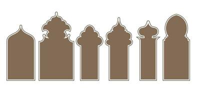 samling av arab orientalisk fönster, valv och dörrar. modern design för ramar, mönster, bakgrunder. moské kupol och lyktor islamic ramadan kareem och eid mubarak stil. vektor illustration