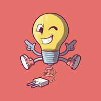 glödlampa karaktär leende vektor illustration. energi, innovation, kreativitet design begrepp.