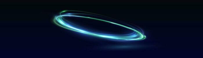 neon virvla runt. kurva blå linje ljus effekt. abstrakt ringa bakgrund med lysande virvlande bakgrund. energi strömma tunnel. blå portal, plattform. magi cirkel vektor. lysande spiral. runda ram vektor