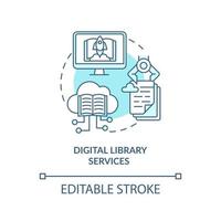 Symbol für das Konzept der digitalen Bibliotheksdienste. Gemeindeentwicklung abstrakte Idee dünne Linie Abbildung. virtuelle Bibliothek. E-Books herunterladen. Vektor isolierte Umriss-Farbzeichnung. bearbeitbarer Strich