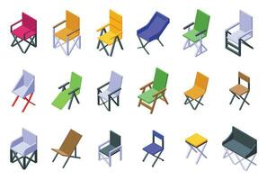 Camping Stuhl Symbole einstellen isometrisch Vektor. Sitz Möbel vektor
