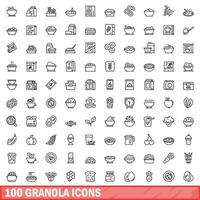 100 granola ikoner uppsättning, översikt stil vektor