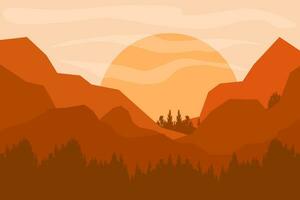 bergen landskap. lantlig natur bakgrund med bergen av soluppgång och solnedgång. vektor illustratör. vägg papper.